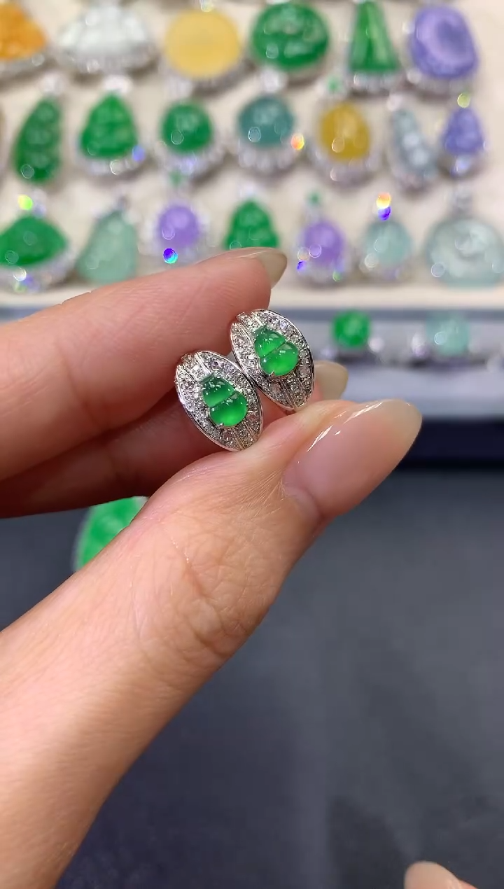【闪购商品】翡翠耳饰18K金镶嵌w3       