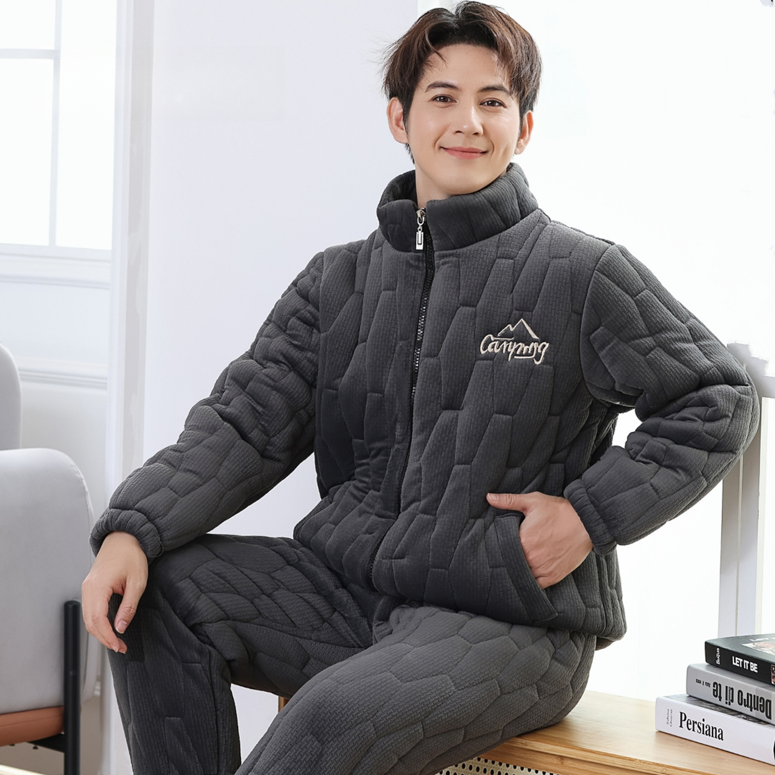 【新A010冬季新款夹棉睡衣】男士冬季加绒加厚睡衣家居服可外穿