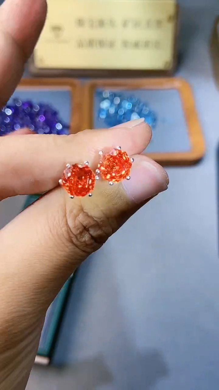 【闪购商品】石榴石（芬达石）耳饰银S925镶嵌354