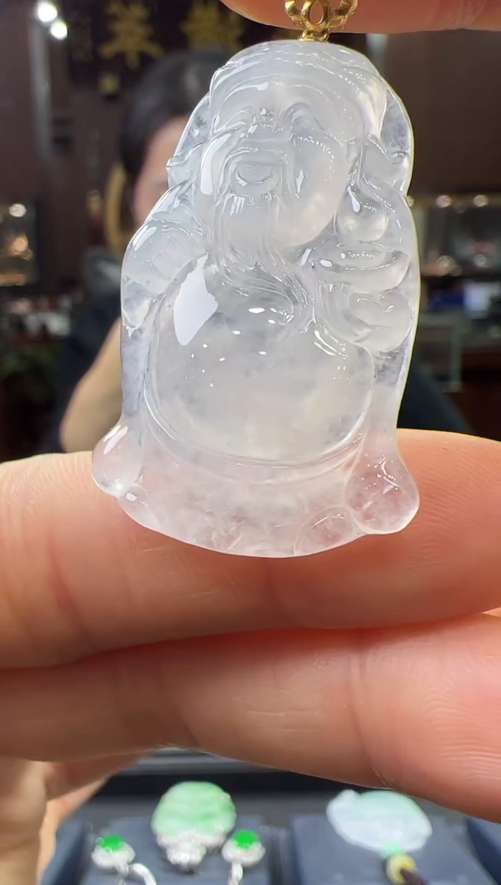 【闪购商品】翡翠挂件18K金镶嵌财神 不含链