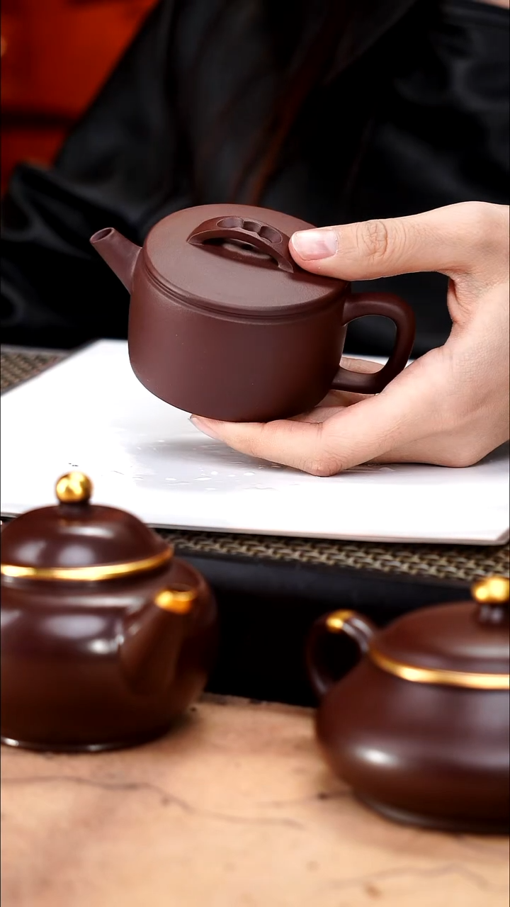 茶壶紫砂深井紫泥精工平底小汉瓦130cc
