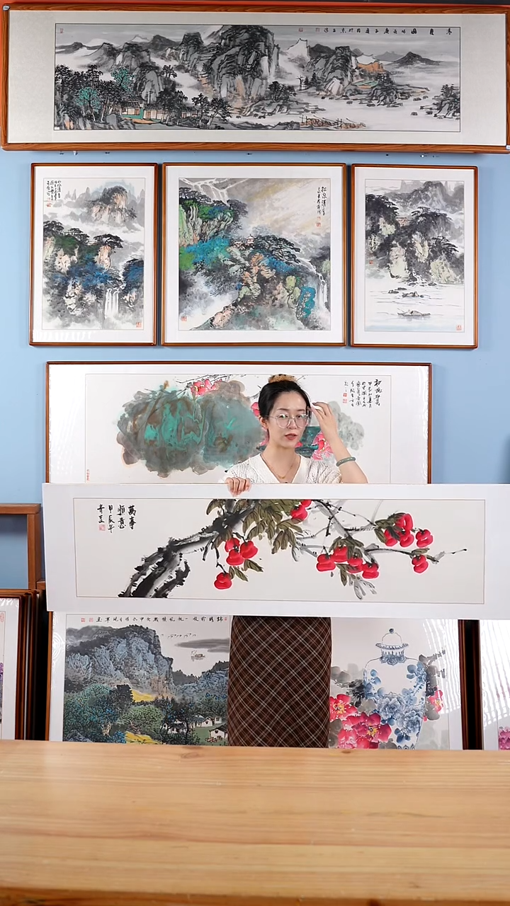 【闪购商品】国画戚莉莉《万事顺意》手绘含框162*47