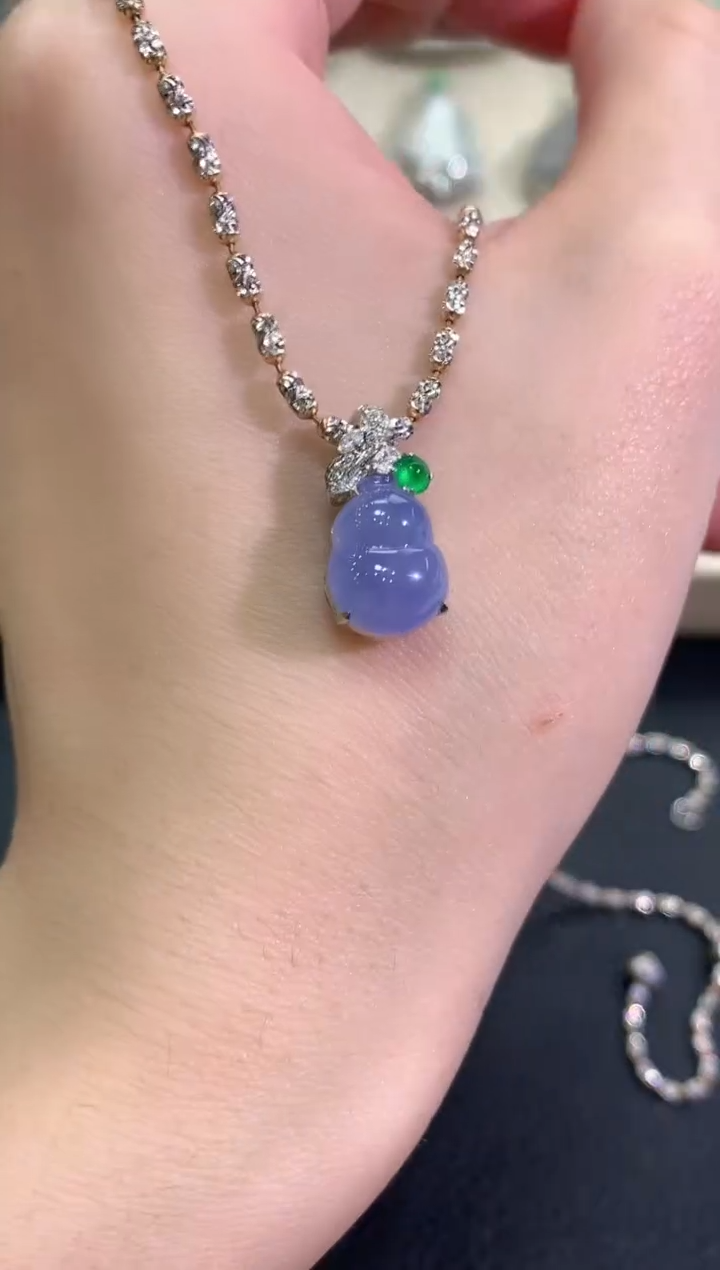 吊坠(不含链)18K金镶嵌翡翠冬日珠宝W105紫货有色差