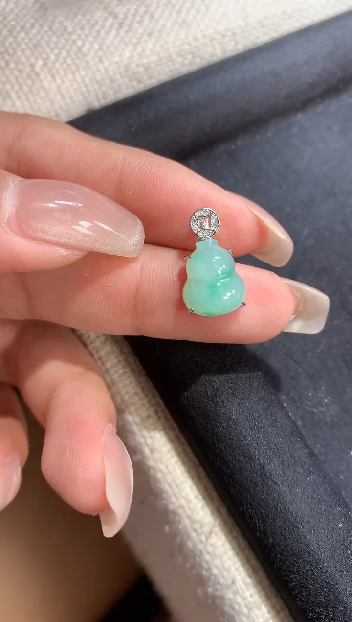 翡翠银S925镶嵌吊坠(不含链)【挽石珠宝】葫芦