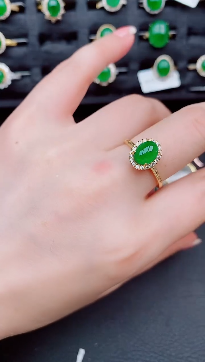 翡翠戒指银S925镶嵌天然a货翡翠276