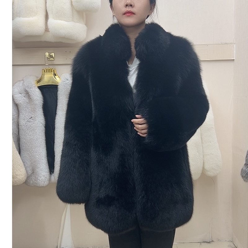 冬季加厚毛绒外套女气质显瘦立领保暖毛毛大衣80长