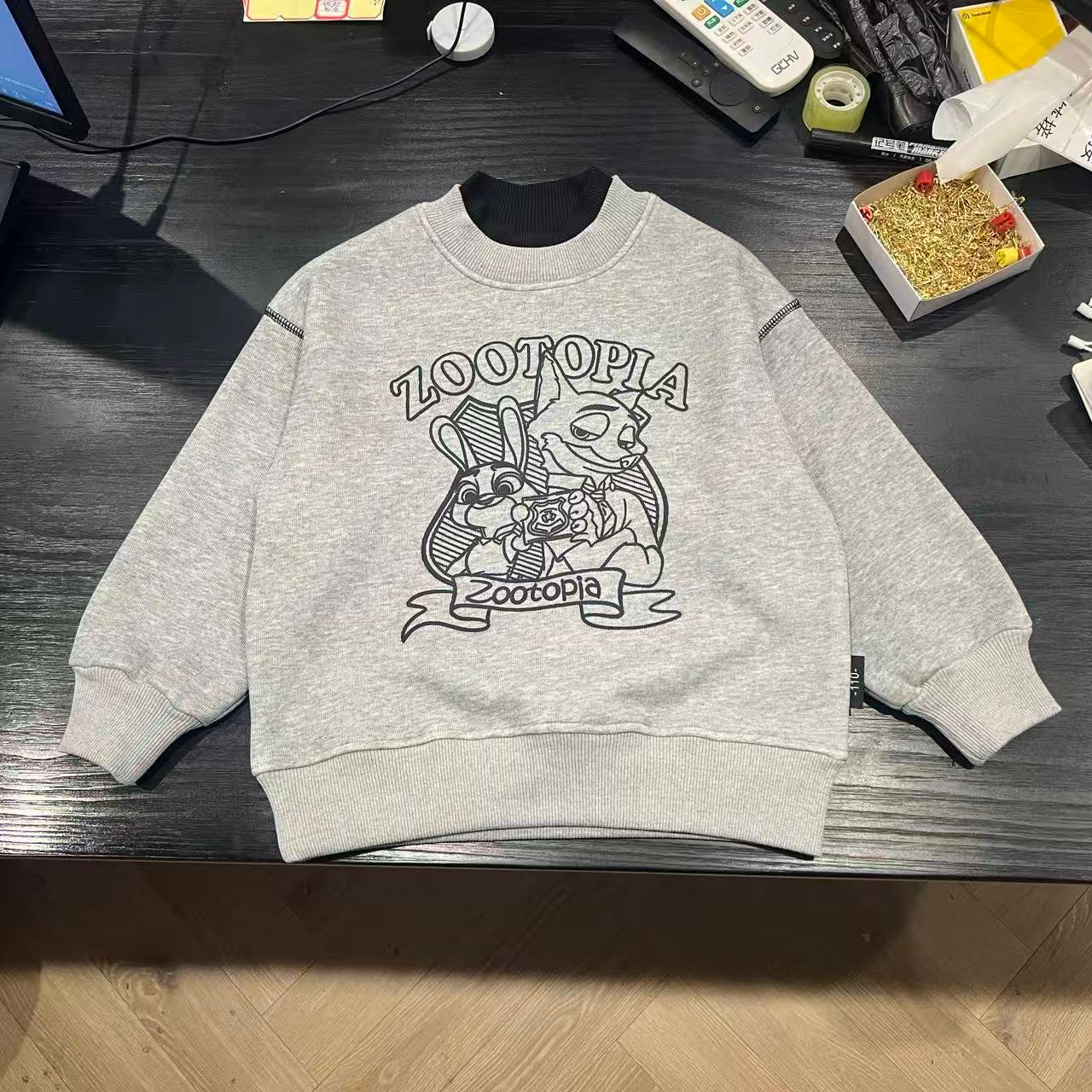 舅舅严选童装冬款加绒韩版时尚百搭休闲儿童圆领套头卫衣F00030