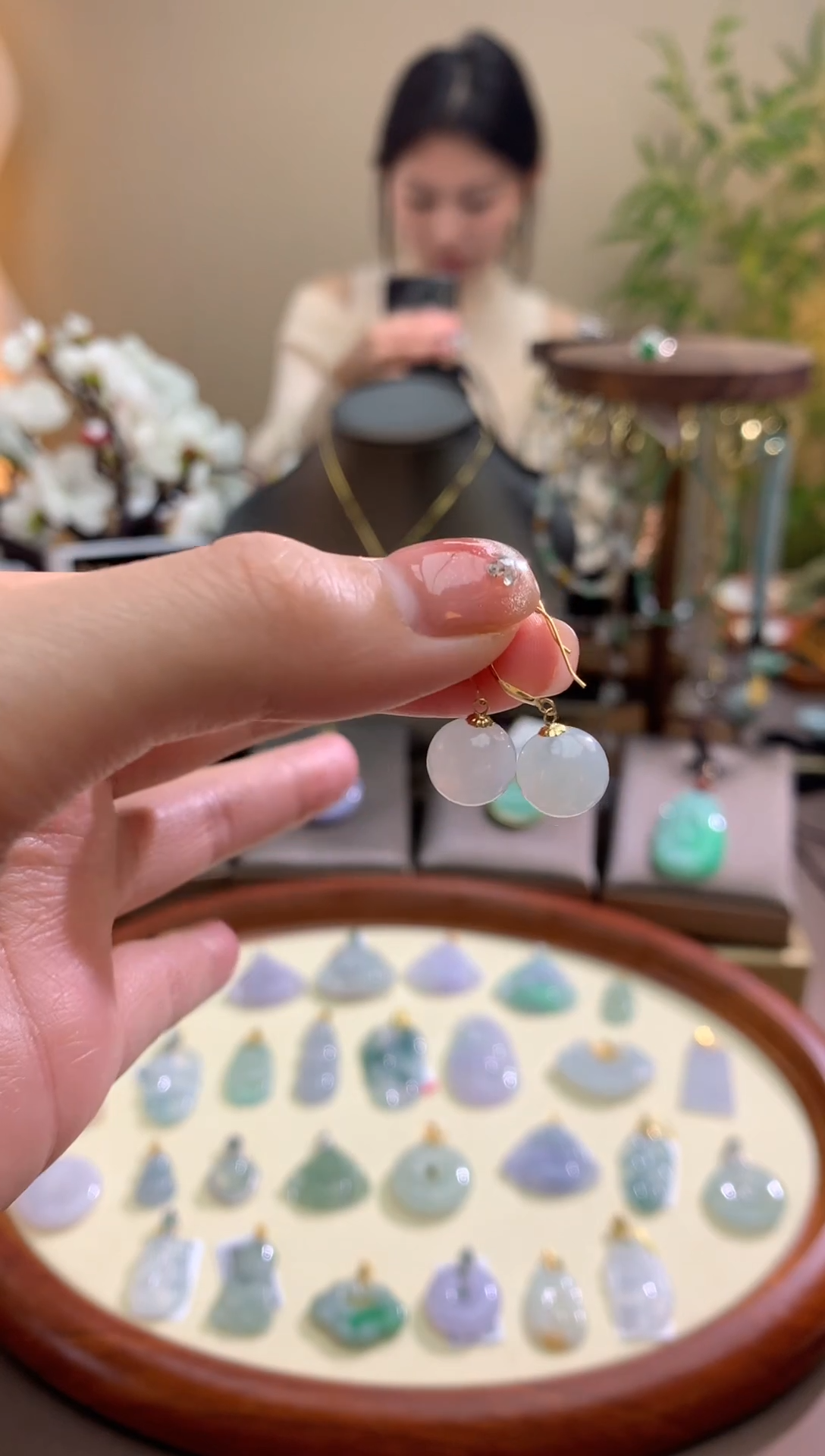 【闪购商品】翡翠颈饰18K金镶嵌耳饰