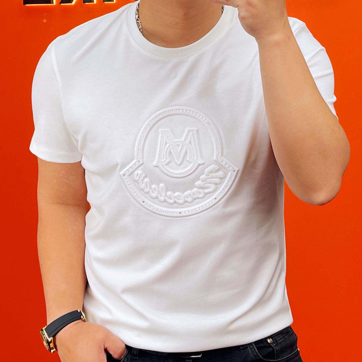 夏季新款休闲烫钻百搭潮款透气修身圆领短袖个性男士T恤 900291