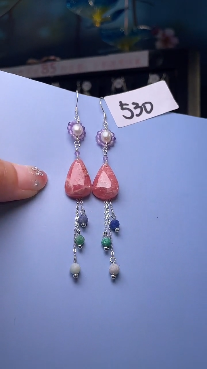 未镶嵌菱锰矿（红纹石）耳饰喜欢拍