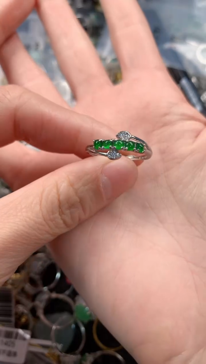 银S925镶嵌戒指翡翠444   10