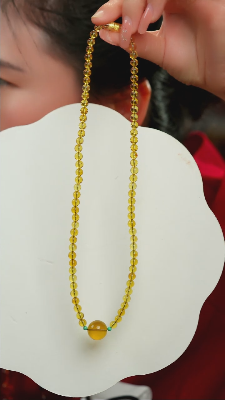 【闪购商品】琥珀颈饰未镶嵌墨西哥蓝珀14+单珠吊坠项链