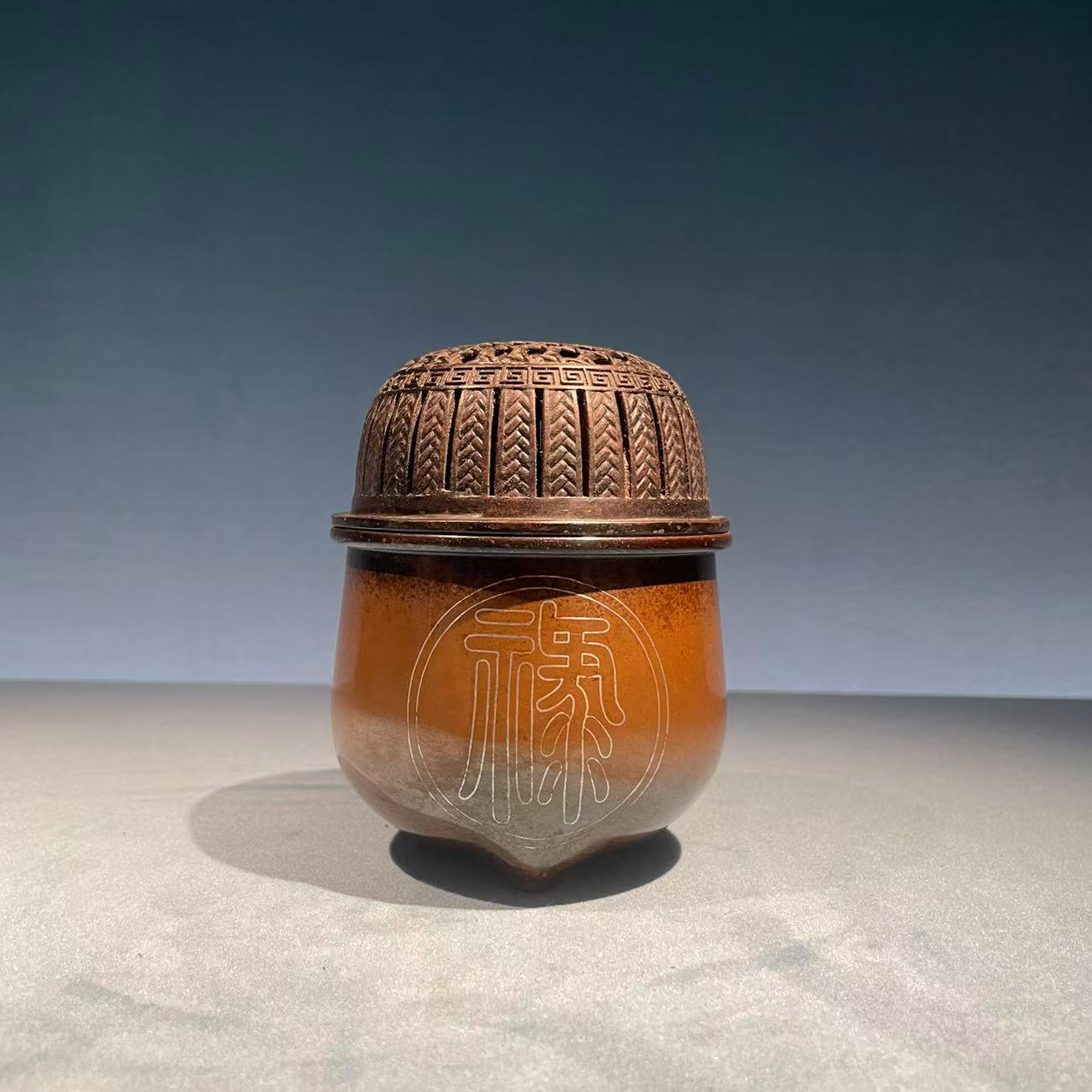 【九州铜缘】香熏炉镶嵌银丝紫铜家居收藏 规格口8.5cm 高11cm 1kg