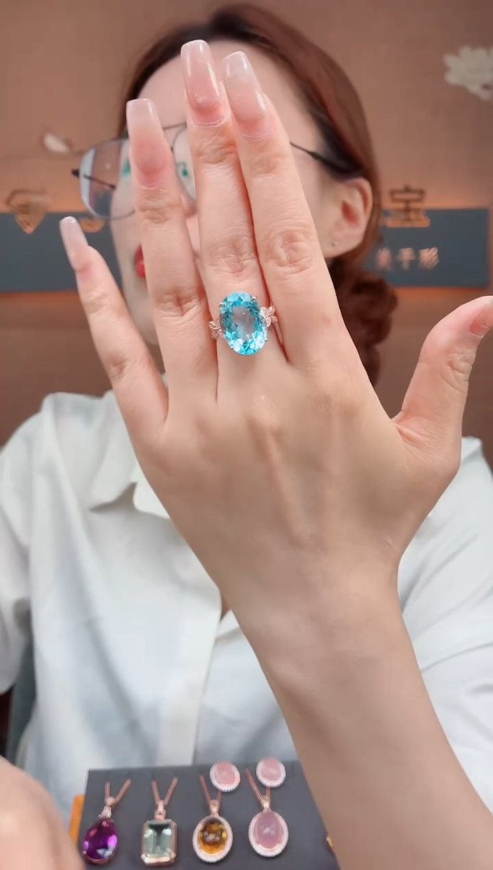 银S925镶嵌戒指托帕石托帕石戒指