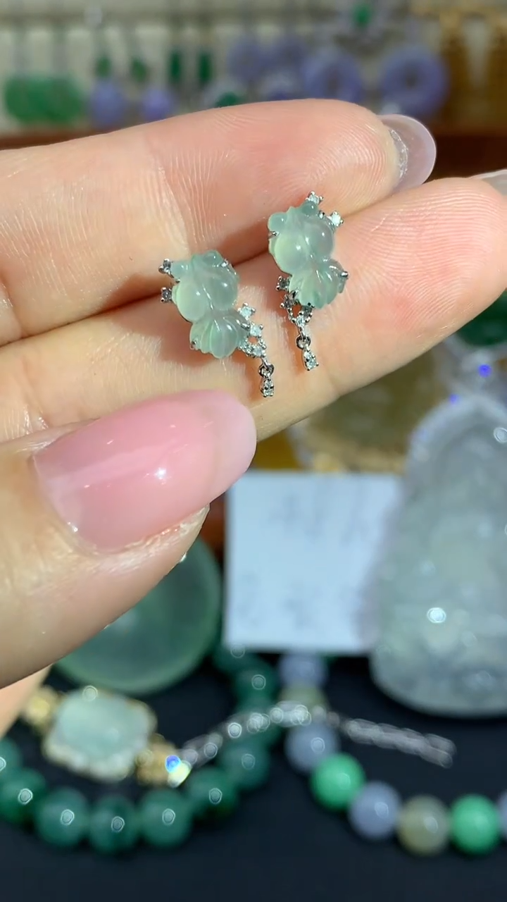 【闪购商品】翡翠耳饰18K金镶嵌114-天然翡翠