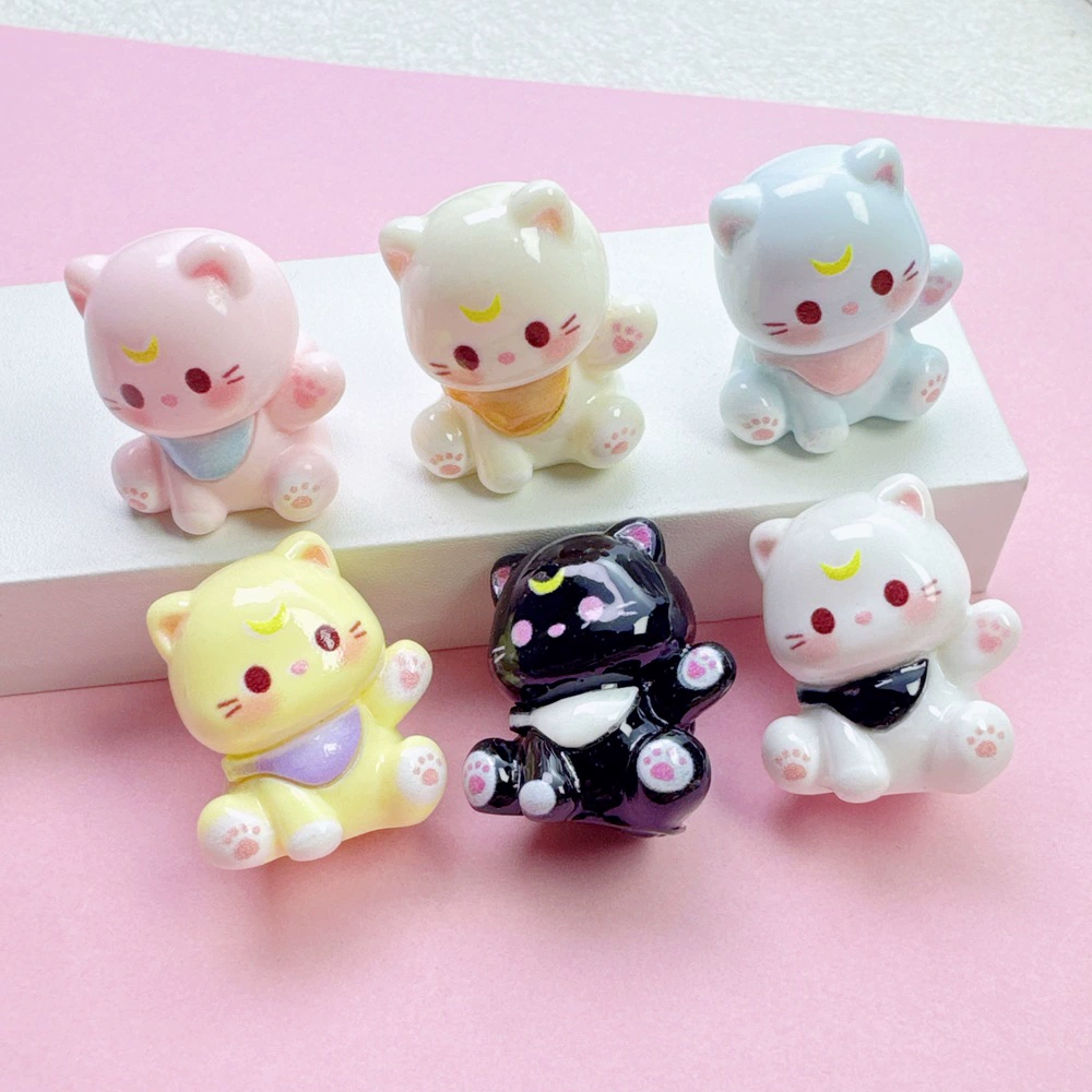 【直播间拆】可爱月亮小猫桌面小摆件树脂diy钥匙挂件