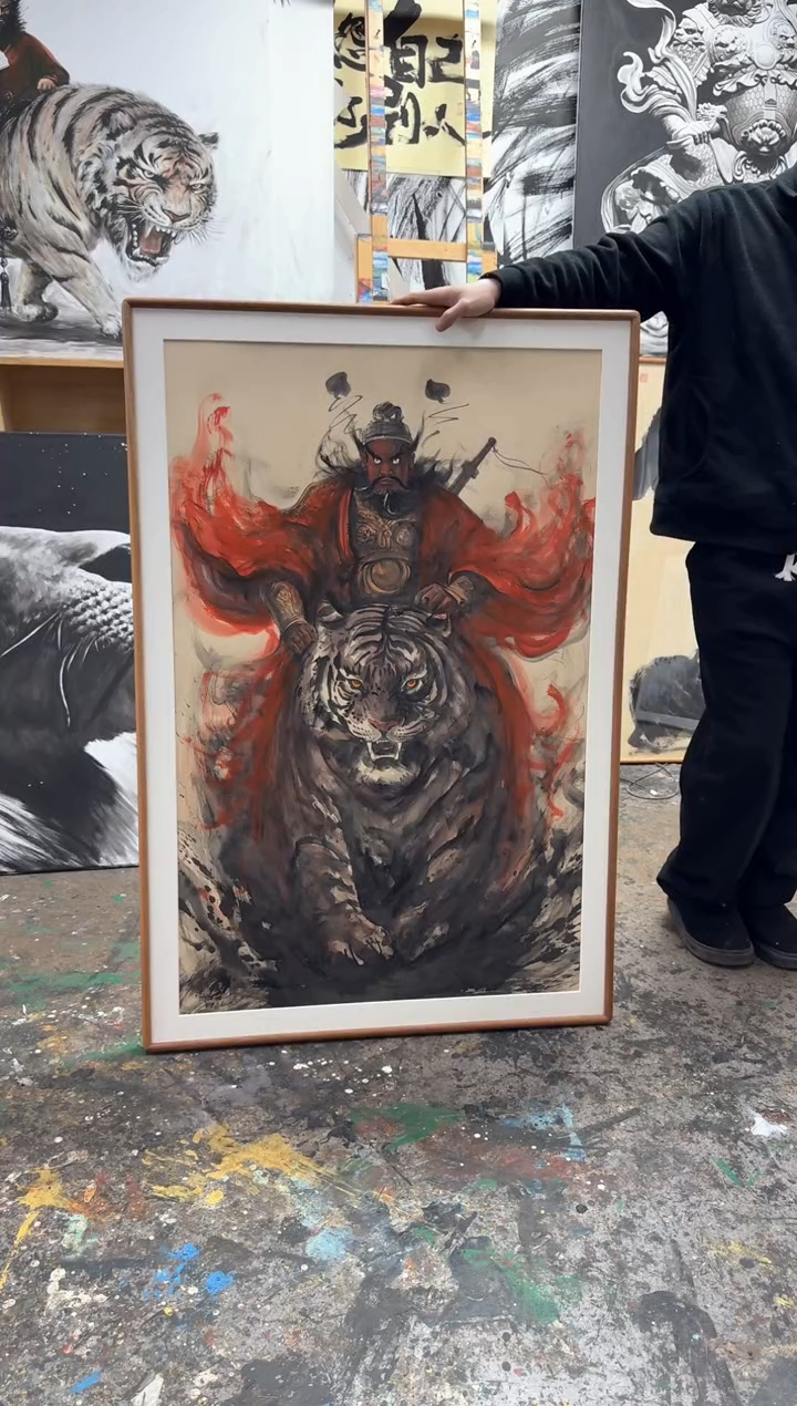 丙烯画小***亚画江湖老师钟馗精装裱