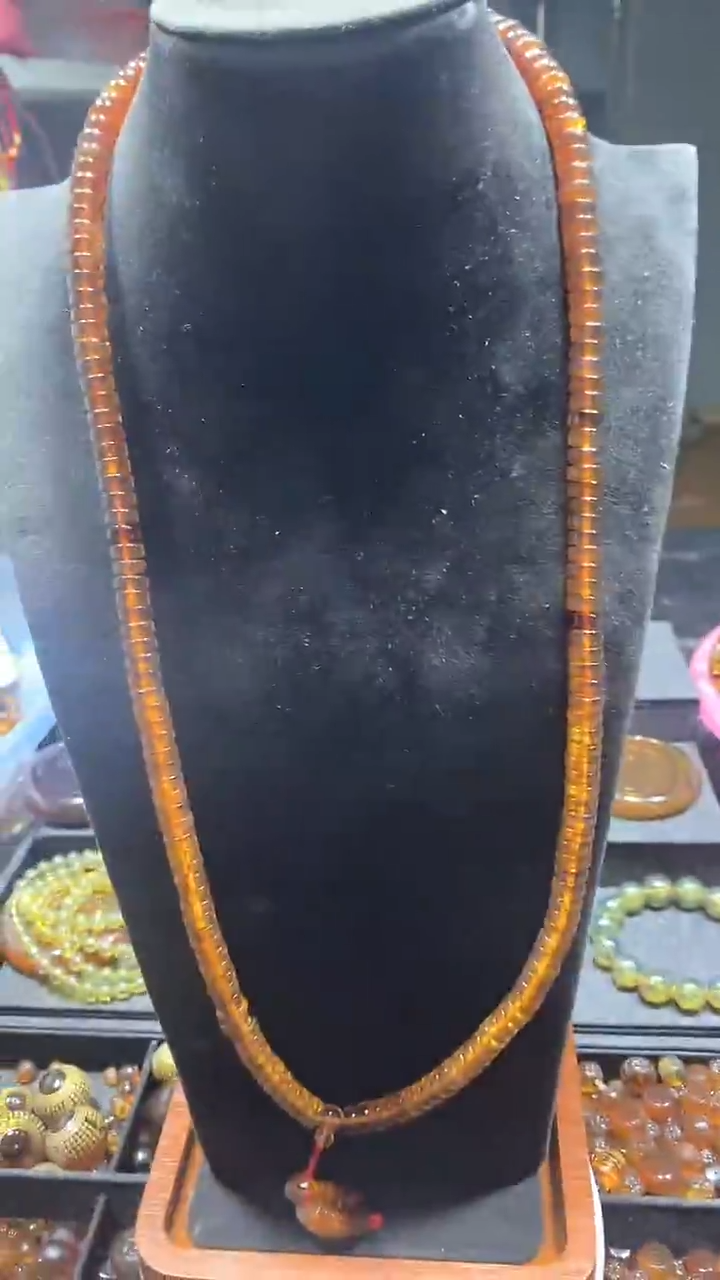 琥珀颈饰未镶嵌天然缅甸琥珀车轮108链子8+