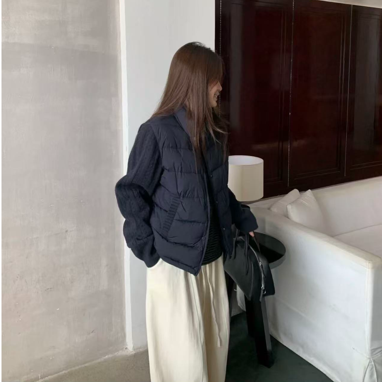 88609首尔欧尼 刺绣麻花针织袖羽绒外套