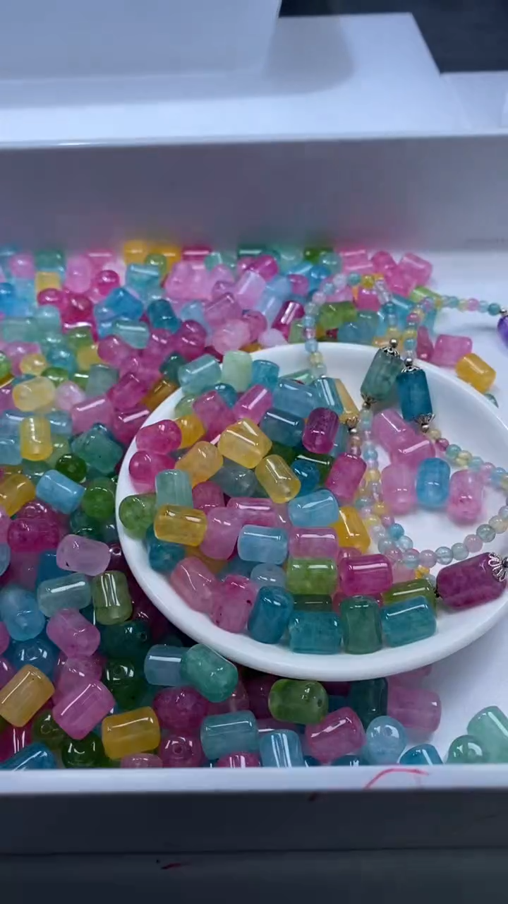 颈饰未镶嵌水晶W3483彩虹碧玺管珠12*8mm*4颗