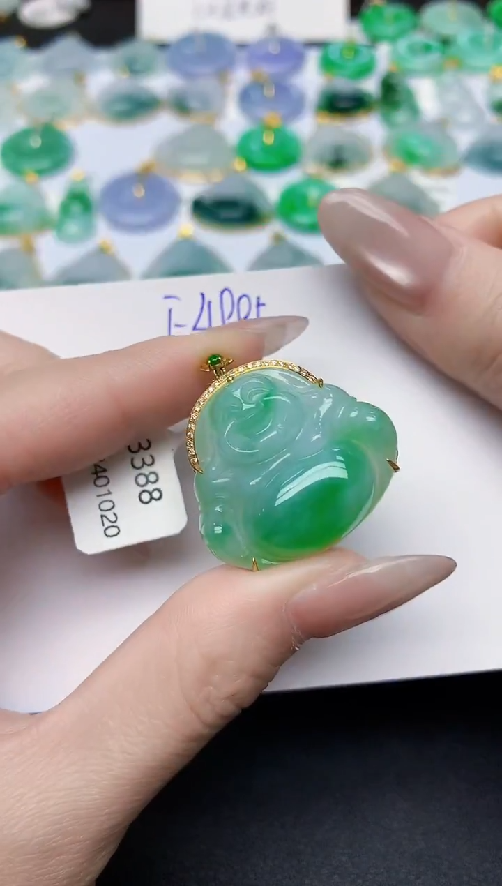颈饰18K金镶嵌翡翠天然缅甸A货翡翠百元以上9元证书费自理