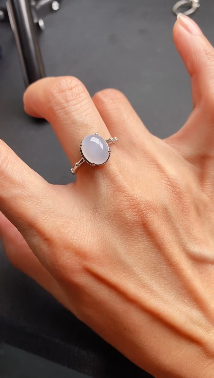 【闪购商品】翡翠戒指银S925镶嵌缅甸天然A货翡翠222   4-2