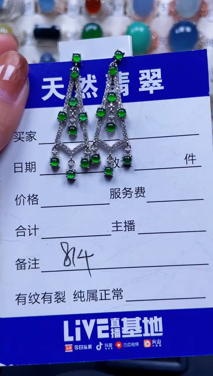 银S925镶嵌翡翠耳饰814