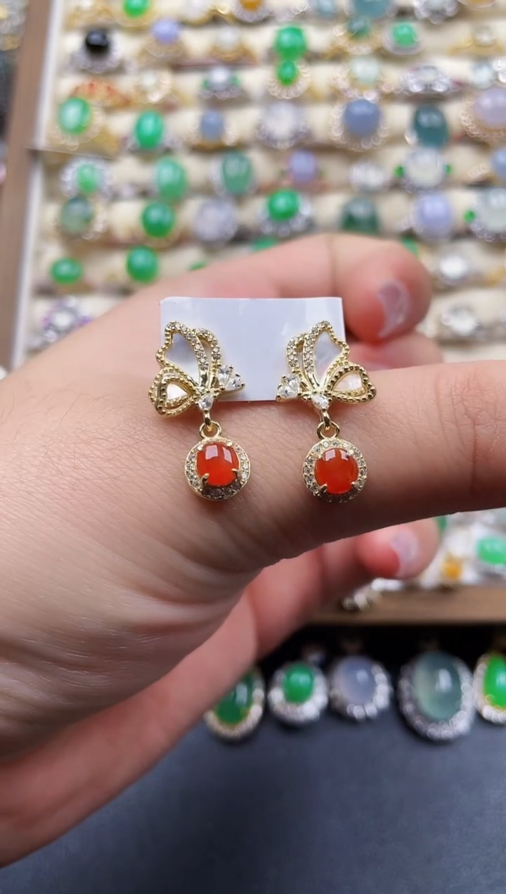 银S925镶嵌翡翠耳饰212