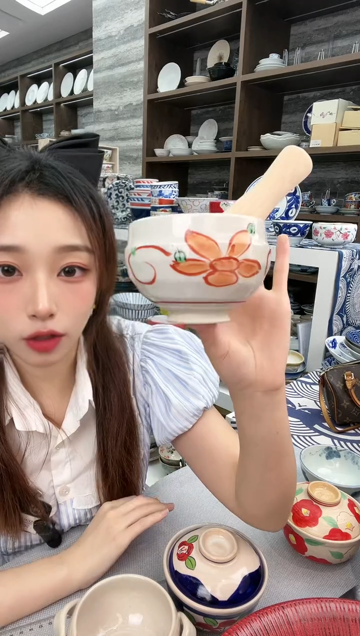 瓷濑户烧手绘研磨碗9.3cm+木棒