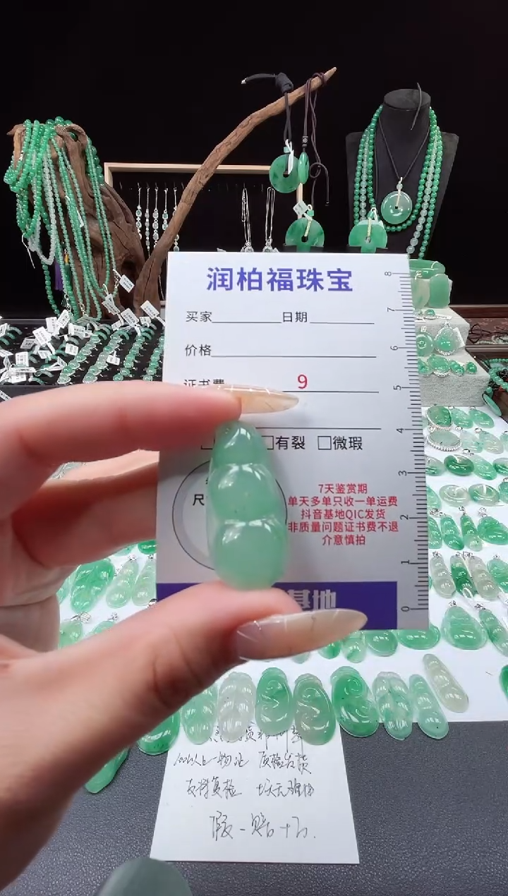 吊坠(不含链)未镶嵌石英质玉（非洲翠）福豆26.06