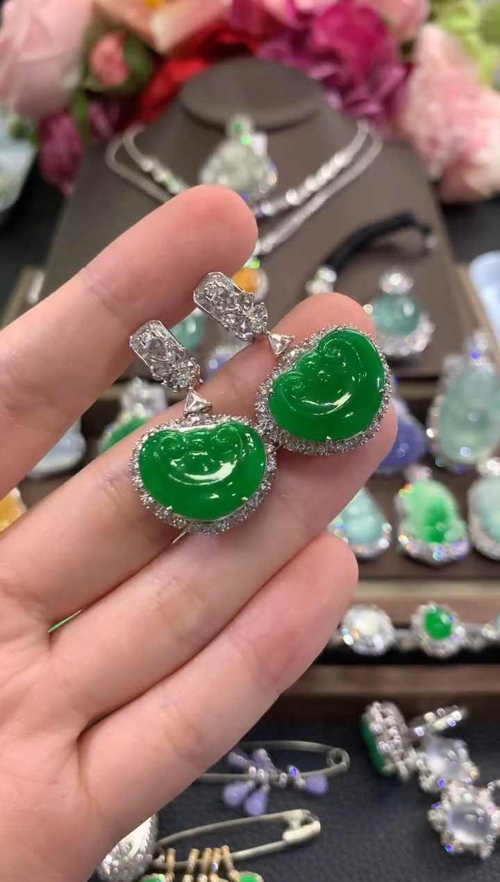 18K金镶嵌翡翠耳饰夏日珠宝B99