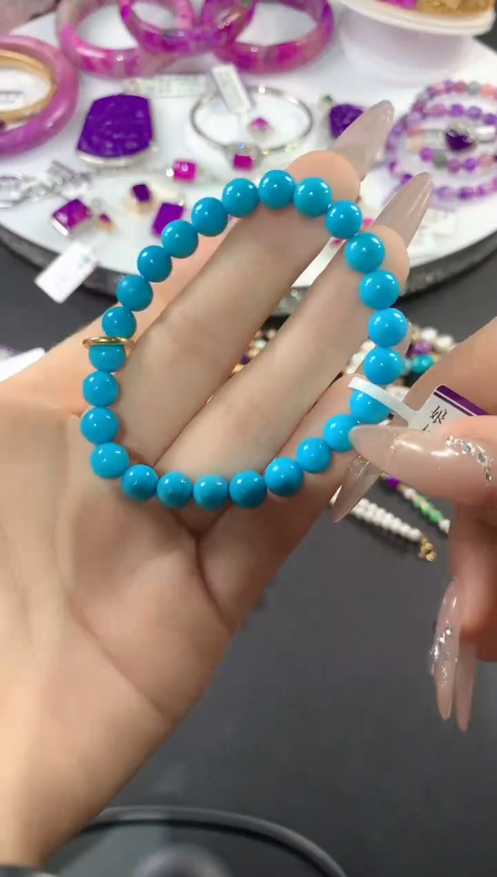 18K金镶嵌绿松石，手链