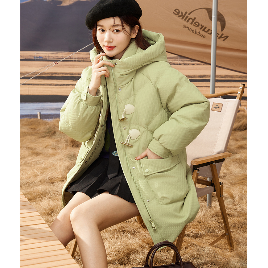 羽绒服女中长款牛角扣立领连帽可爱时尚韩版冬季保暖外套1024