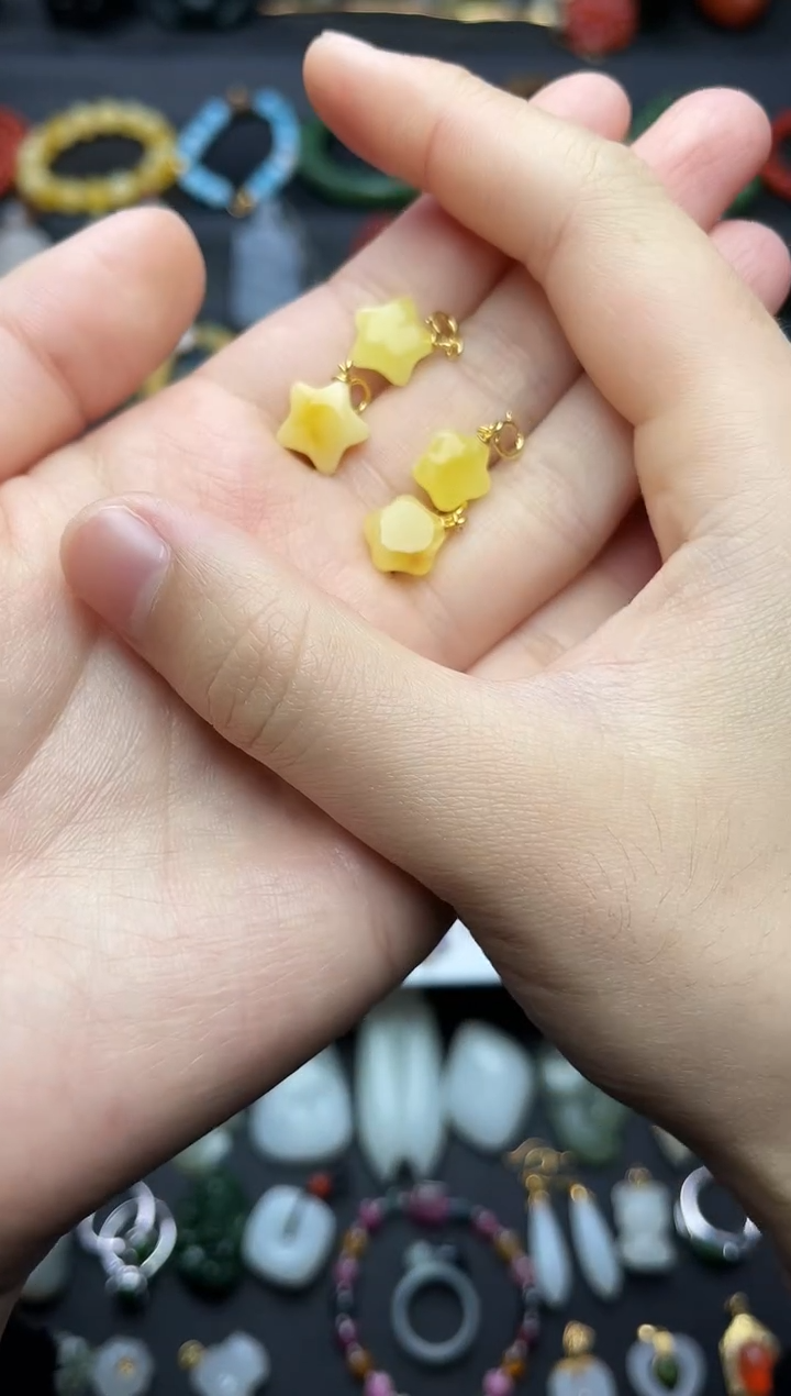 蜜蜡颈饰银S925镶嵌星星吊坠06