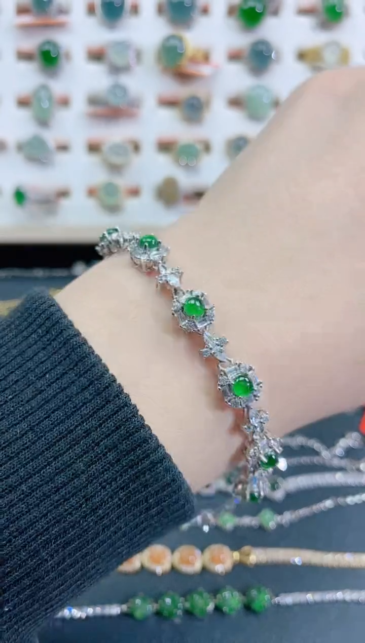 银S925镶嵌手链翡翠天然翡翠