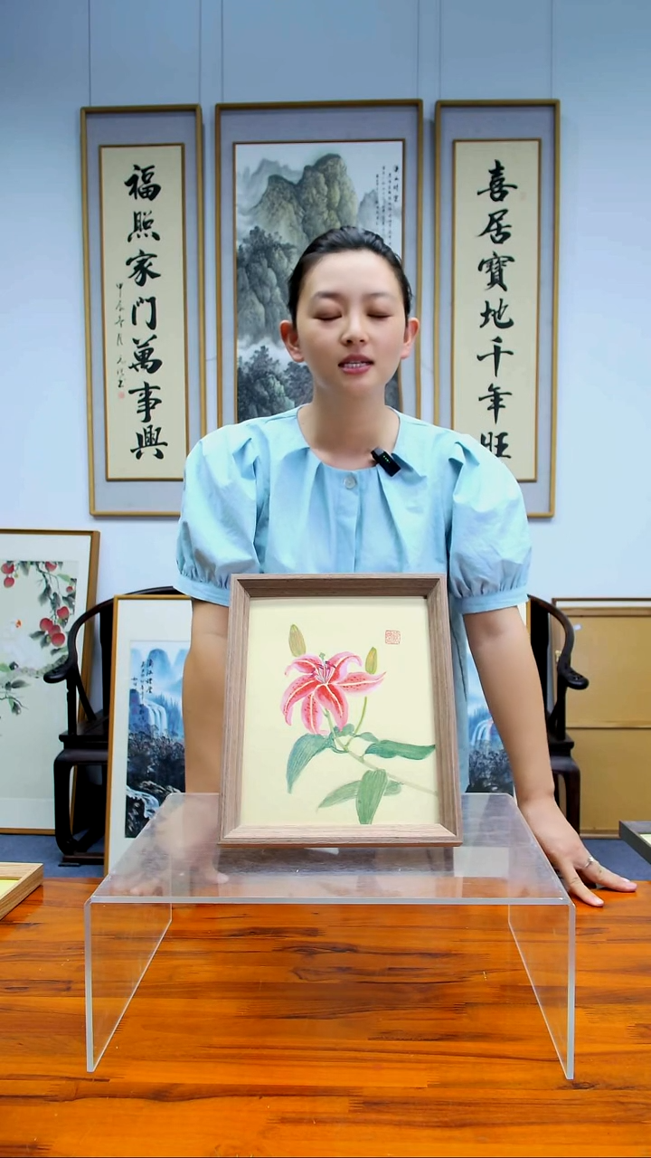 国画【百合】手绘原创国画装饰画家居挂画摆台23*28cm