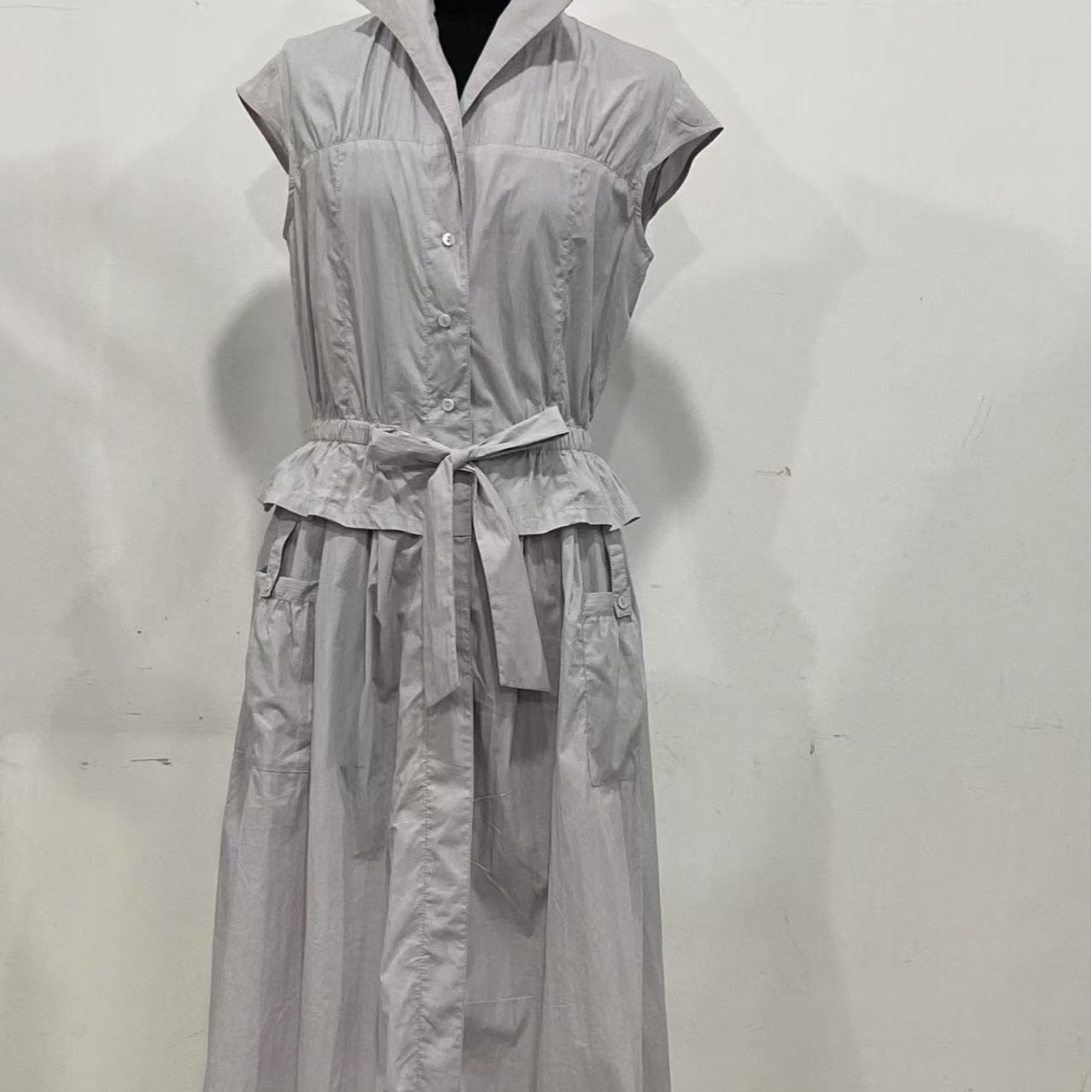 拼接夏季气质中长裙POLO裙无袖连衣裙中长款裙子女士收腰灰色百搭