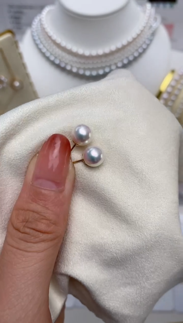 【闪购商品】海水珍珠耳钉18K金镶嵌7.5-8mm耳钉特选福利