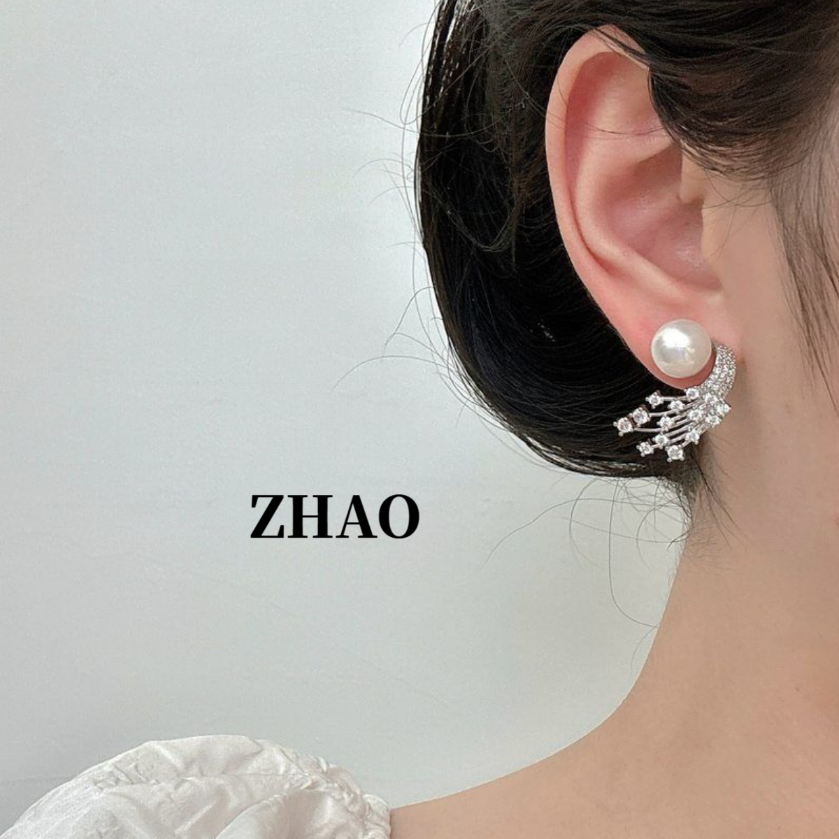 铜合金锆石耳饰 ZHAO S925银针 轻奢法式耳环简约耳钉