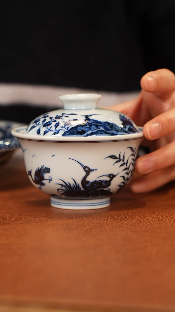 【闪购商品】杯和然珍味白鹭盖碗