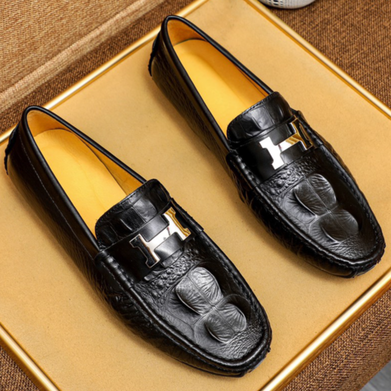 欧洲站真皮夏季时尚豆豆鞋鳄鱼纹男士低帮驾车鞋软底透气百搭潮鞋