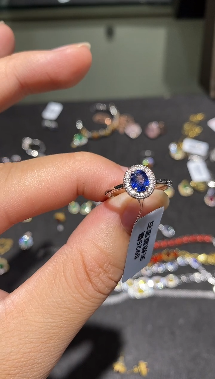 戒指蓝宝石银S925镶嵌戒指