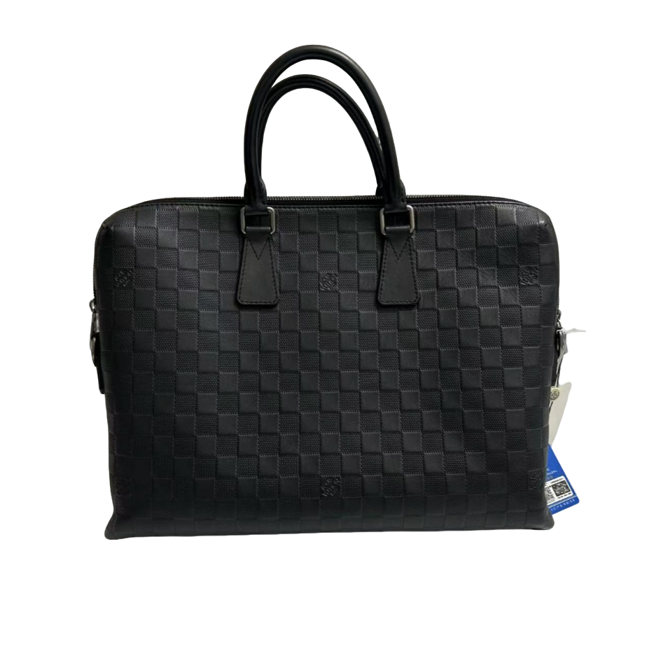 95新 LouisVuitton/路易威登 全皮压纹黑棋盘格公文包/25011401