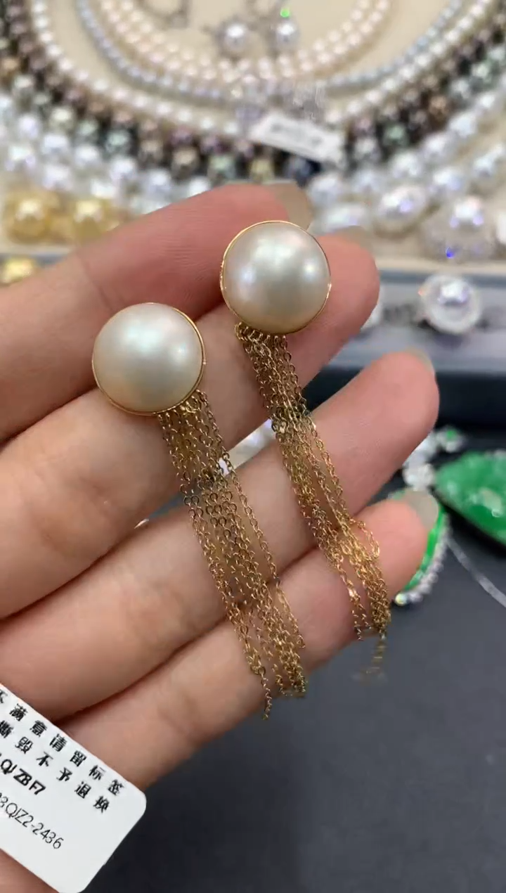 【闪购商品】拼合珍珠（马贝珠）耳饰|18K金镶嵌w128    