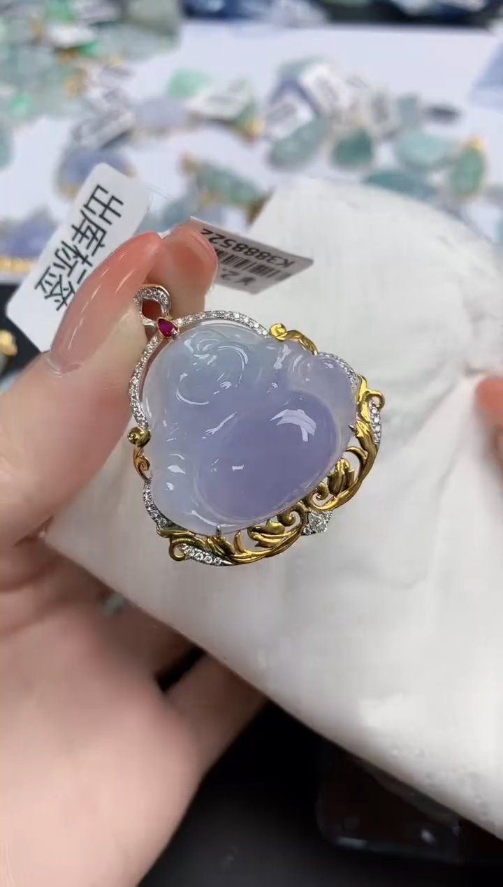 【闪购商品】翡翠颈饰18K金镶嵌天然缅甸翡翠A货