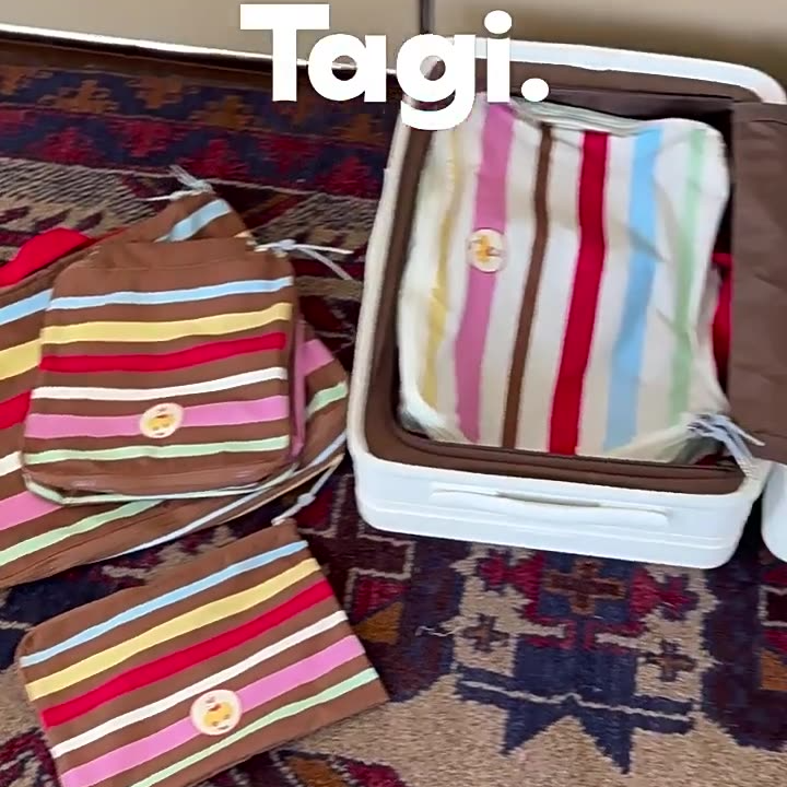 爆米花小狗便携条纹三件套J