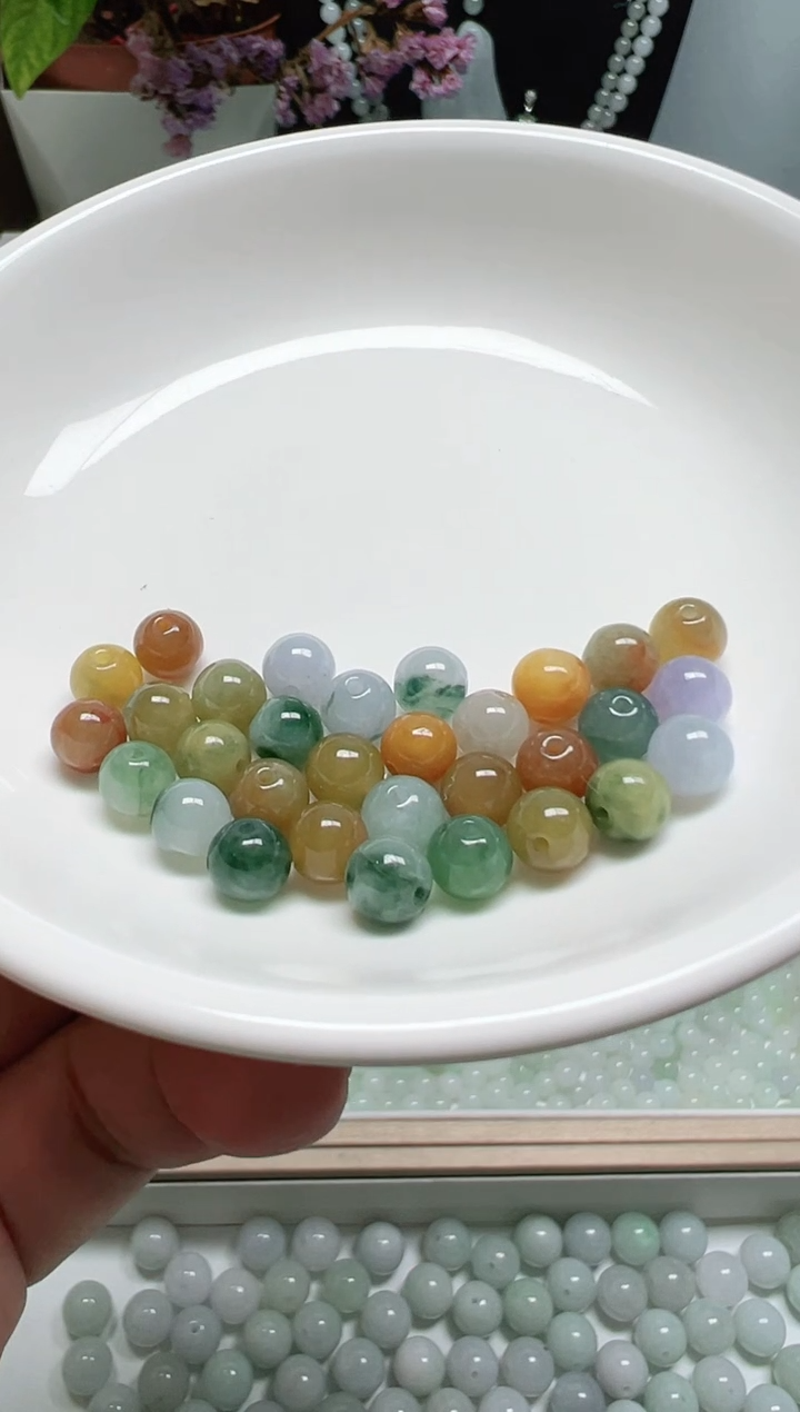 散珠翡翠吉**意纯天然缅甸A货翡翠卡6.3，30颗