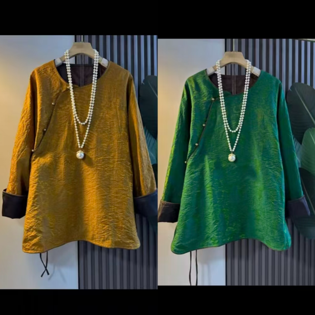 上新价~深圳1210浮光溢彩新中式太太衫国风打底衫大码上衣