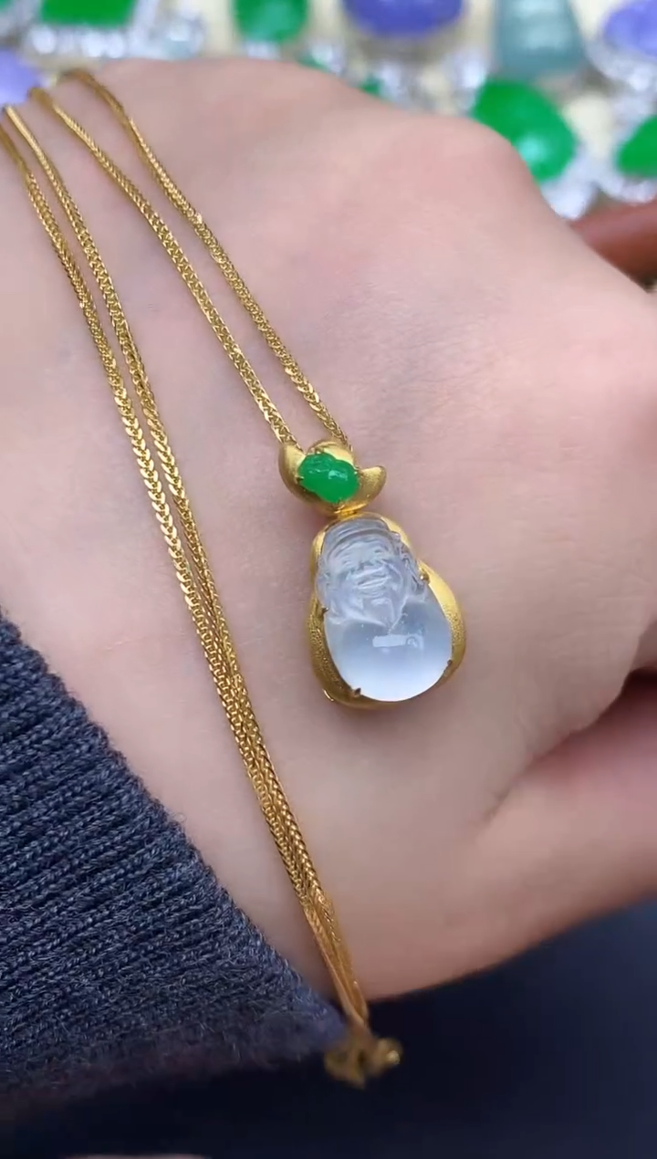 颈饰18K金镶嵌翡翠482-中国好珍宝