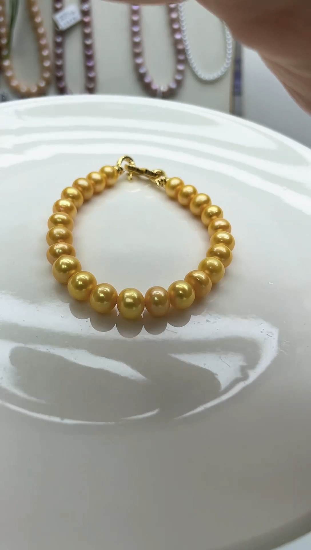 未镶嵌手链淡水珍珠黄色系7-8mm手链
